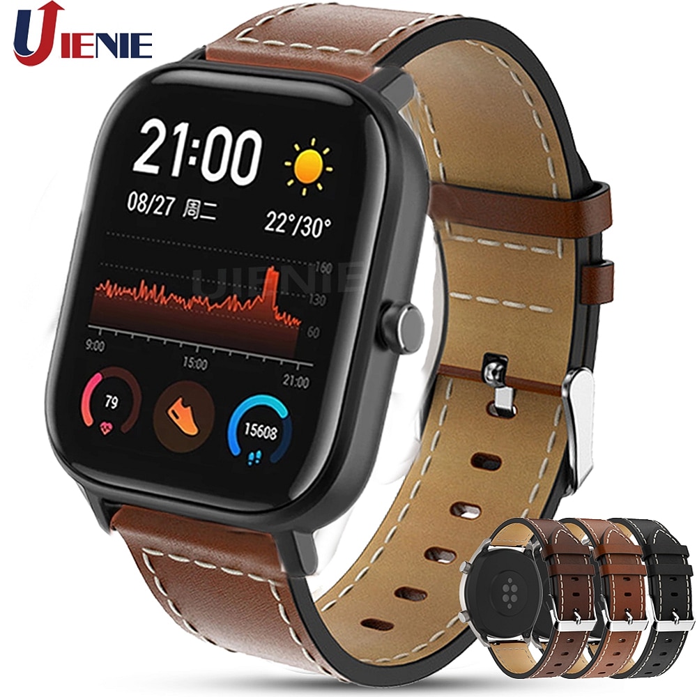 Dây đeo bằng da 20mm thay thế cho đồng hồ Xiaomi Huami Amazfit Bip Gts 2 2e Mini / Bip Pop / U Pro