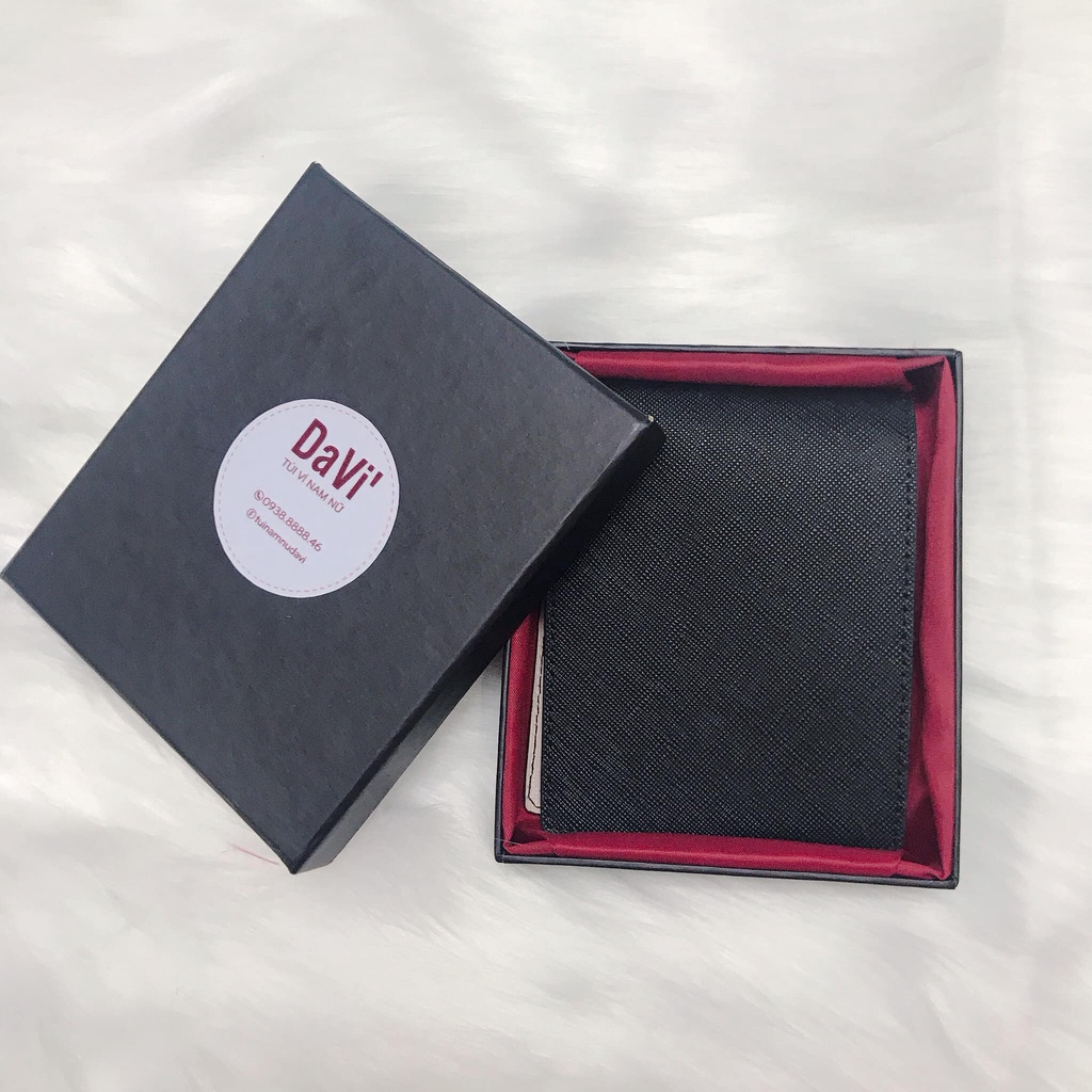 [Xả Tết] Ví Da Safiano đen phối trắng tinh tế, sang trọng FULLBOX