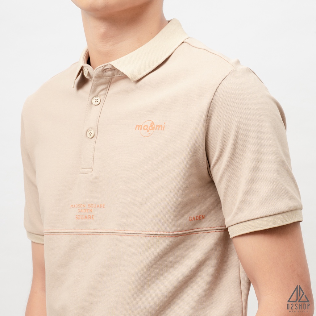 Áo thun polo nam D2shop, áo polo nam viền ngực phối chỉ đỏ mo&mi, màu be
