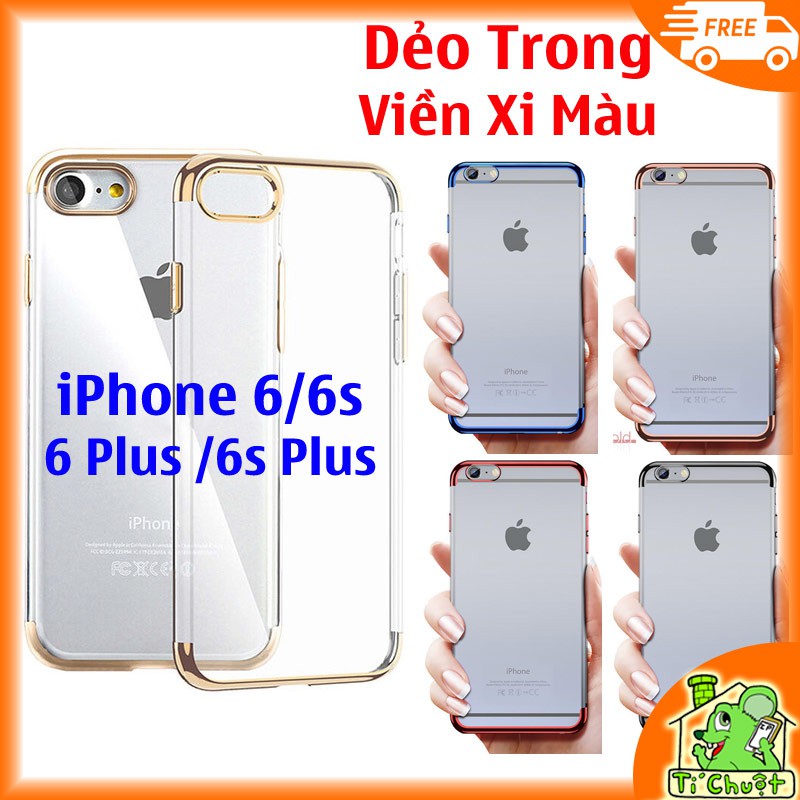 Ốp lưng iPhone 6, 6s Plus Dẻo Trong Suốt Viền Xi Màu