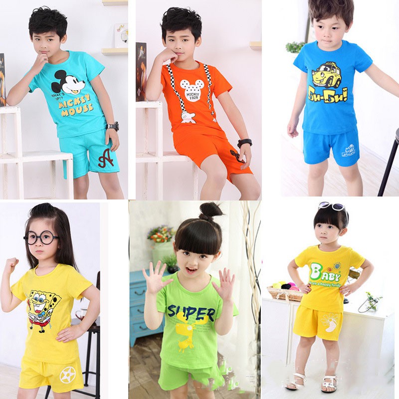 Combo bộ quần áo cộc tay cho bé Caster's 100% COTTON size 2-7 và 7-14 tuổi quần áo trẻ em giao màu ngẫu nhiên