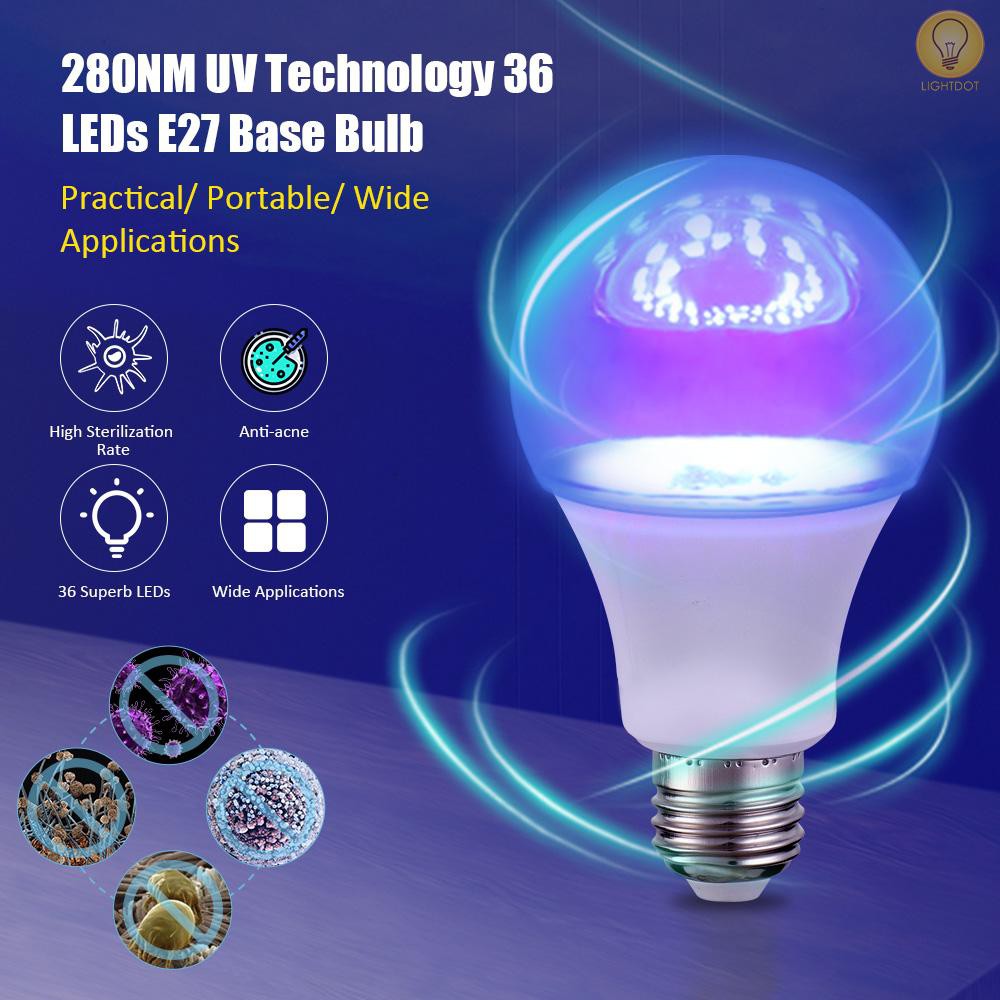Bóng đèn led UV E27 có ổ cắm di động nhỏ gọn C220-265V 9W 36L 280NM tiện dụng cho gia đình