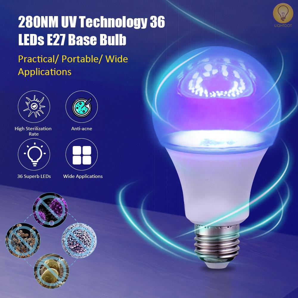 Bóng đèn led UV E27 có ổ cắm di động nhỏ gọn C220-265V 9W 36L 280NM tiện dụng cho gia đình | BigBuy360 - bigbuy360.vn