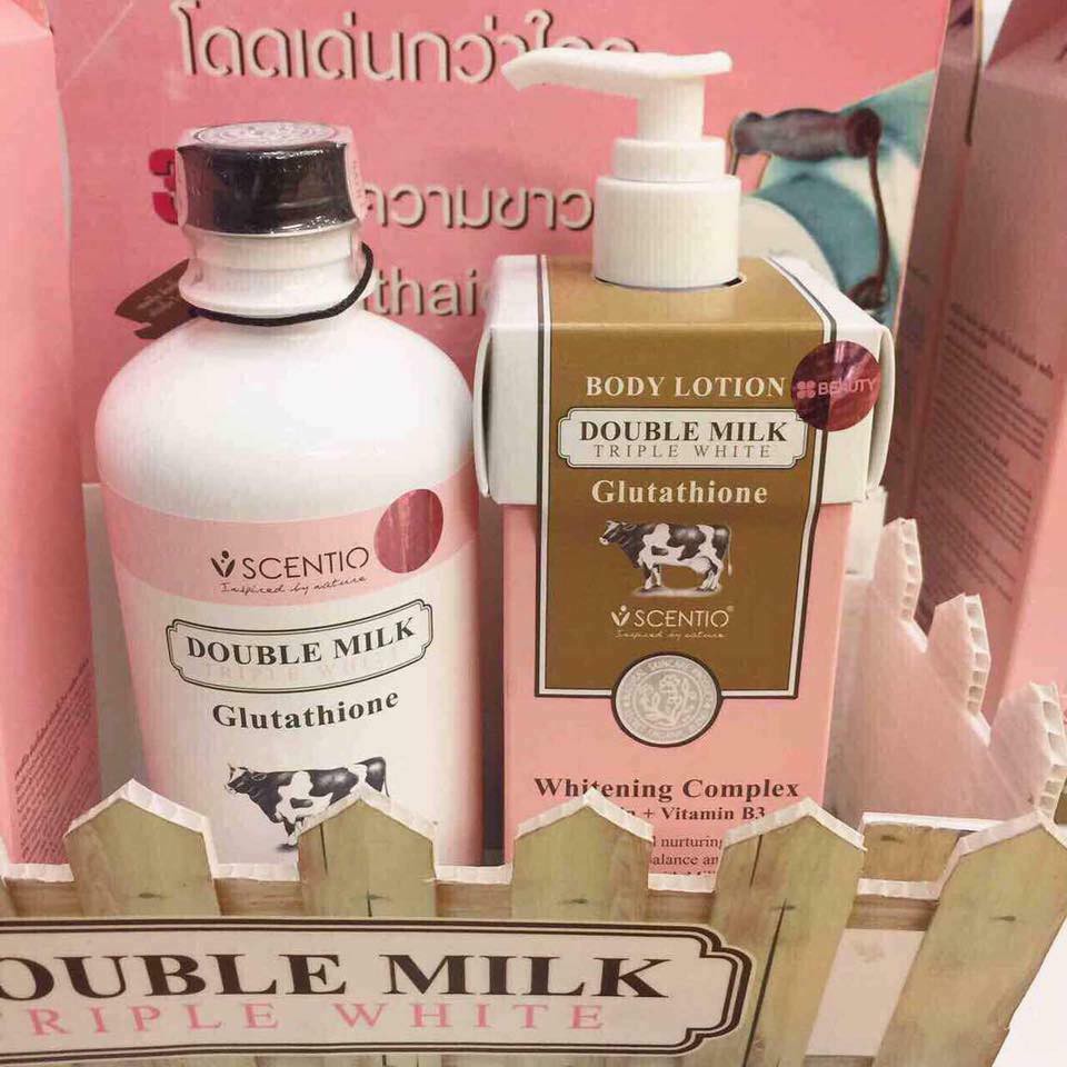combo sữa tắm- body lotion double milk- arbutin dưỡng trắng chuyên sâu