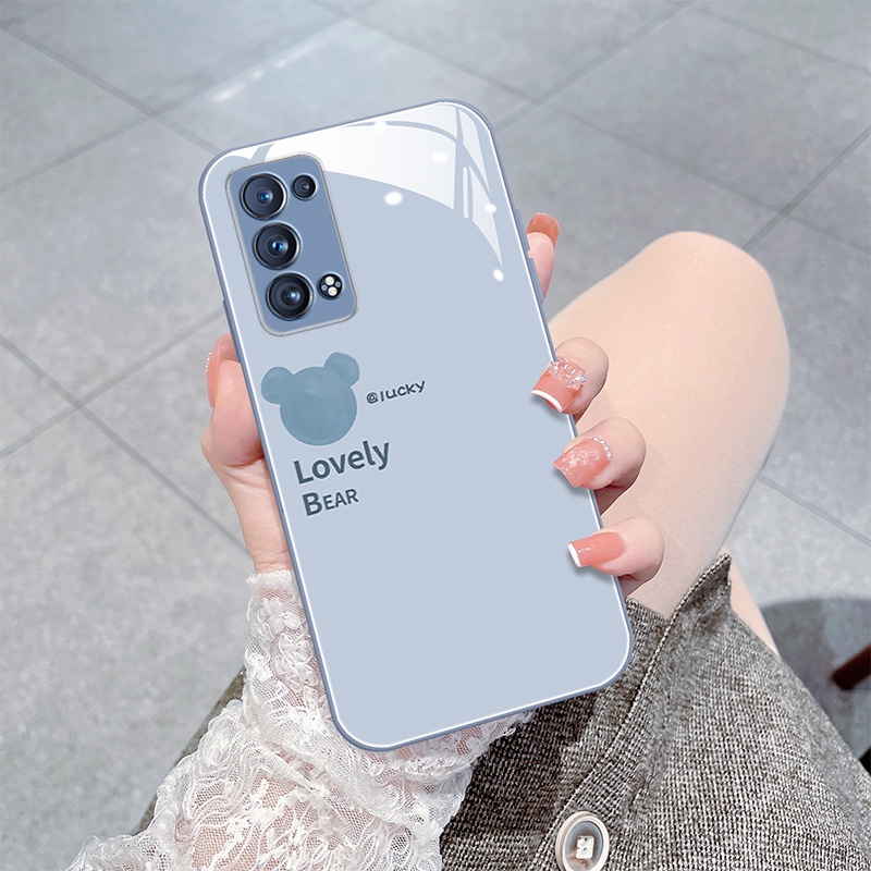 OPPO Reno7Z 5G Reno5/6 Pro Ốp Điện Thoại Mặt Kính In Hình Gấu Cho FindX5 Pro FindX3 A8 / A53 / F11 / A52 / A72 / A92 / A9 2020