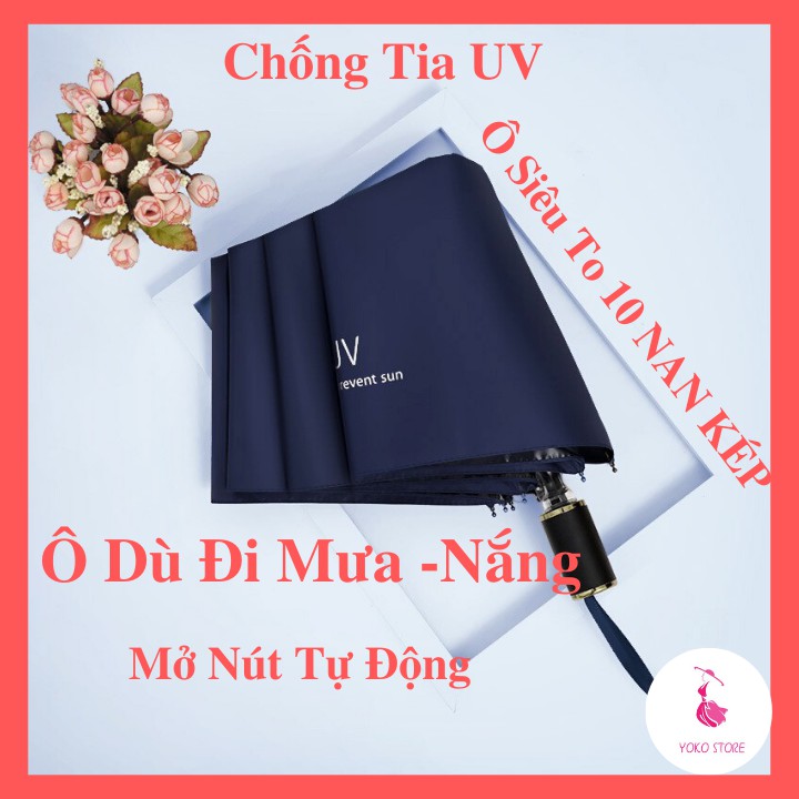 Ô Dù Đi Mưa Mở Nút Tự Động Thiết Kế 10 Nan Kép Bằng Thép 304 Chống Gỉ Chắc Chắn Và Bền Đẹp trong phụ kiện thời trang