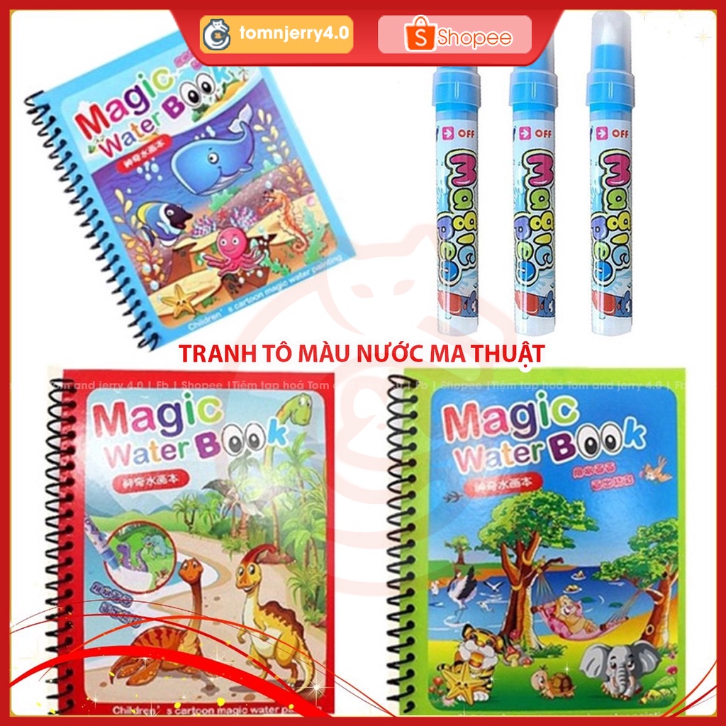 Tranh Tô Màu Nước Ma Thuật Tự Xóa, Sách Tập Tô Thần Kỳ, Magic Water Book Cho Bé Giá Tốt Với 12 Chủ Đề Tặng 1 Bút Tô Màu