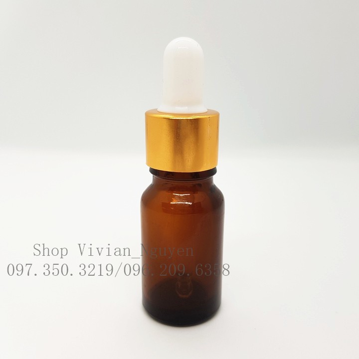 Combo 30 Chai đựng Tinh Dầu, Serum 10ml màu nâu Nắp Bóp Nhôm Vàng