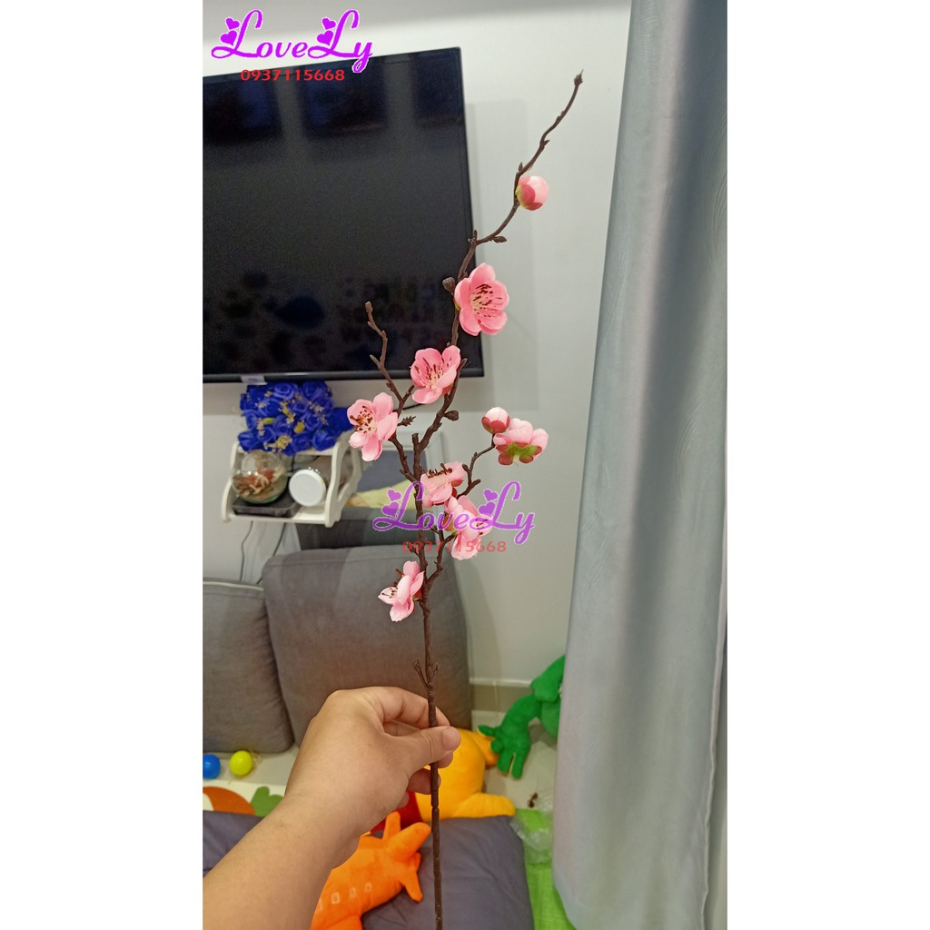 Hoa giả - Cành hoa đào trang trí nghệ thuật dài 60cm