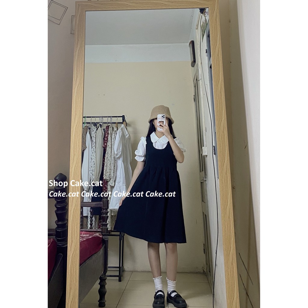 [GIẢM 5K CHO ĐƠN BẤT KỲ - Video ảnh thật] Set yếm phối sơ mi trắng học sinh ulzzang tay bồng