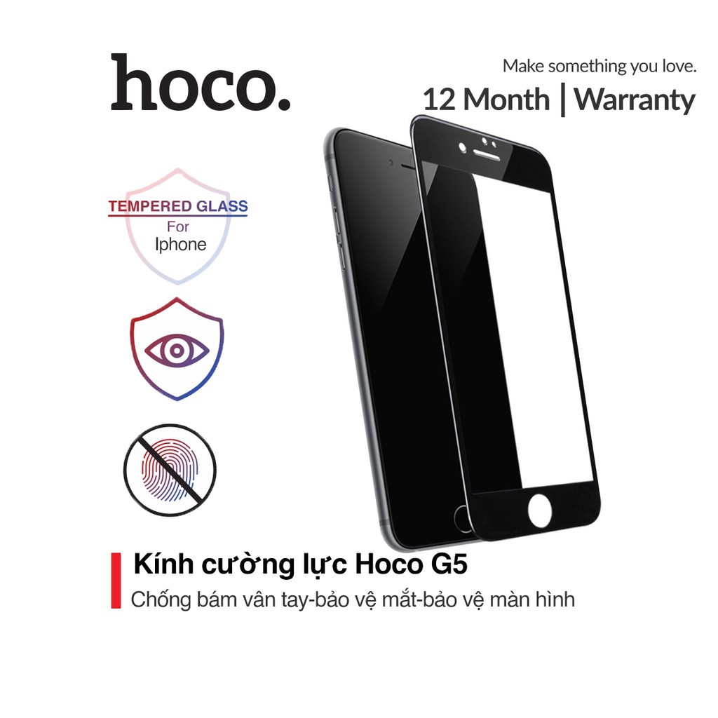 💎Loại Xịn💎Kính Cường Lực Full Chống Bám Vân Tay Hoco G5 Cho IPhone Chính Hãng 6 6s 7 8 Plus X Xr Xs 11 12 Mini 13 ProMax