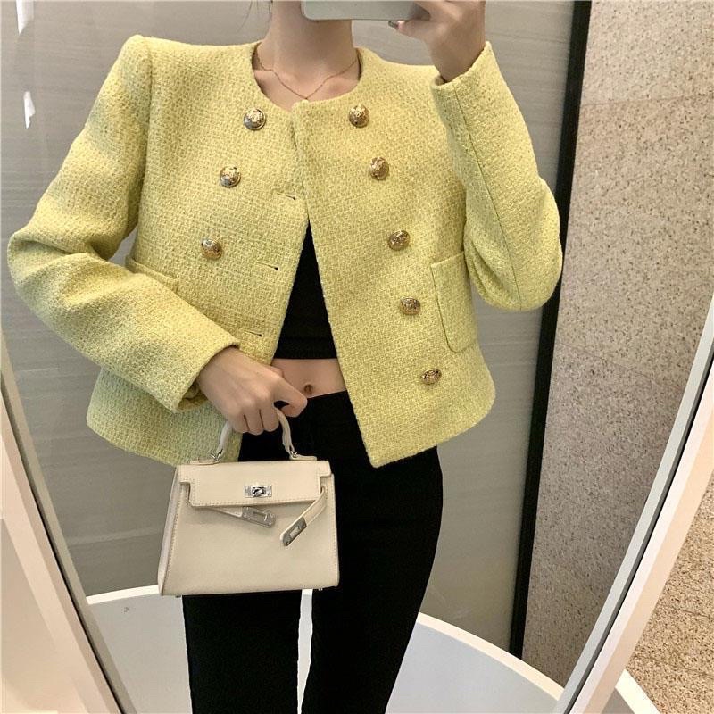 SẴN Áo khoác dạ tweed hai túi dày dặn