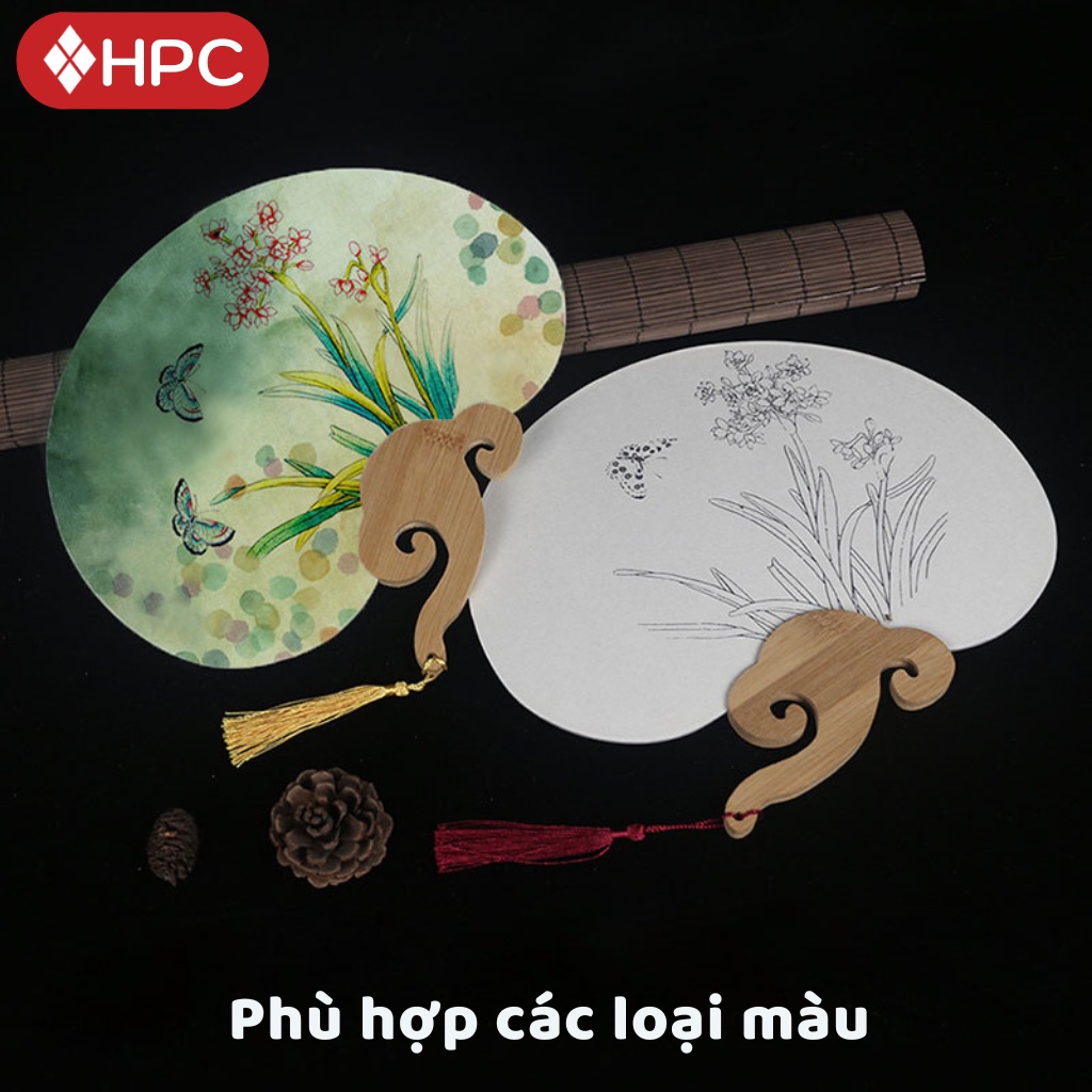 Quạt Cầm Tay Quạt Cổ Trang Thư Pháp Tự Tô Màu, Hình Hoa Cán Gỗ Sáng Tạo Trang Trí Chụp Ảnh Sống Ảo Decor