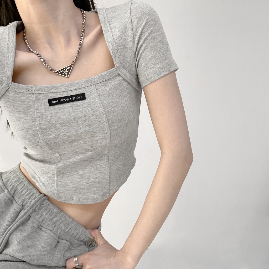 QADCOL Áo Thun Tay Ngắn Cổ Vuông Thời Trang Cho Nữ