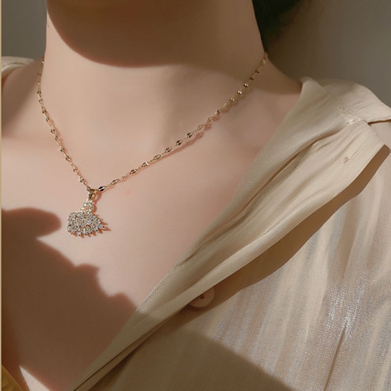 Dây chuyền thiên nga TITAN KHÔNG GỈ vòng cổ đính đá pha lê lấp lánh trang sức titan cao cấp mẫu mới 2021