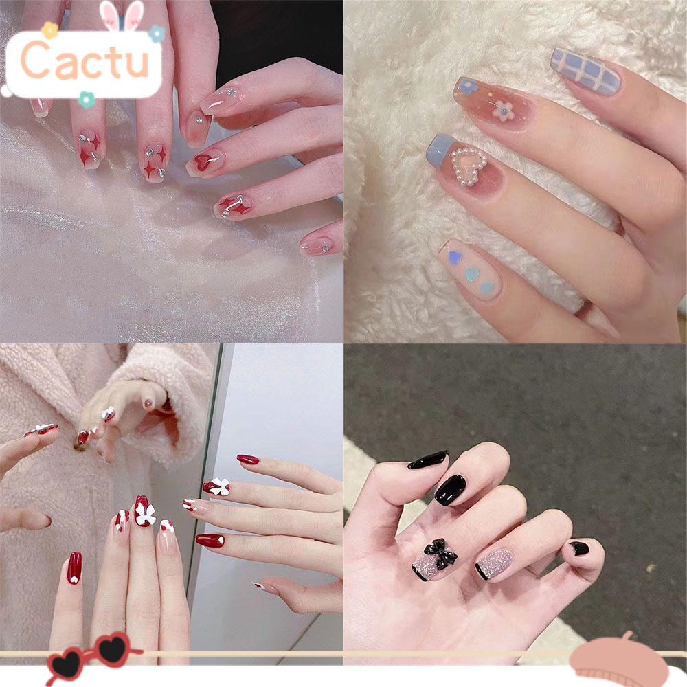 CACTU 24Pcs/Box Detachable Fake Nails French Ballerina Nail Tips False Nails Artificial Manicure Tool Wearable Press On Nails Nail Art Full Cover