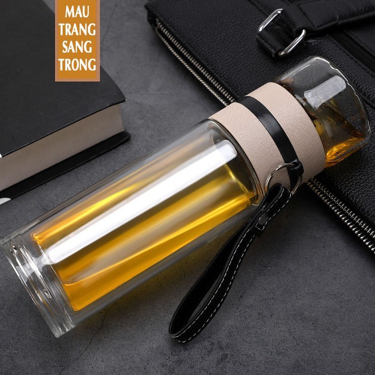 Bình Thủy Tinh 2 Lớp Pha Trà Cách Nhiệt Có Lõi Lọc Inox 304, Dung Tích 400ml (có SHIPNOW giao TRONG NGÀY)