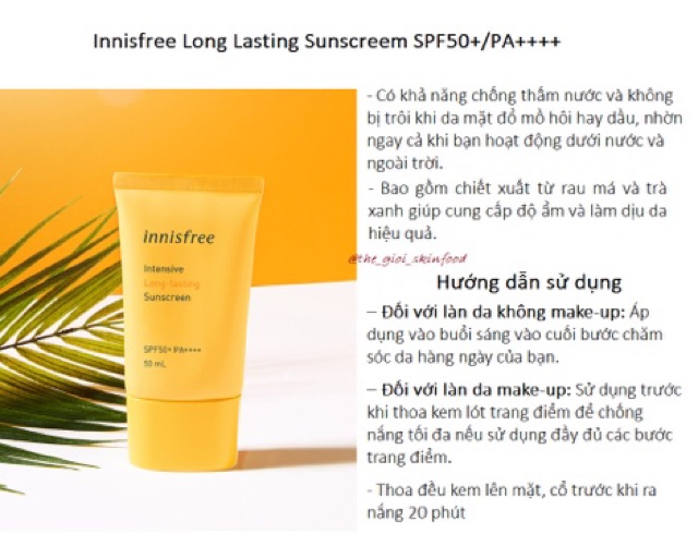 [MẪU MỚI] Kem Chống Nắng Chống Trôi Innisfree Intensive Long -Lasting Sunscreen SPF50+ PA++++