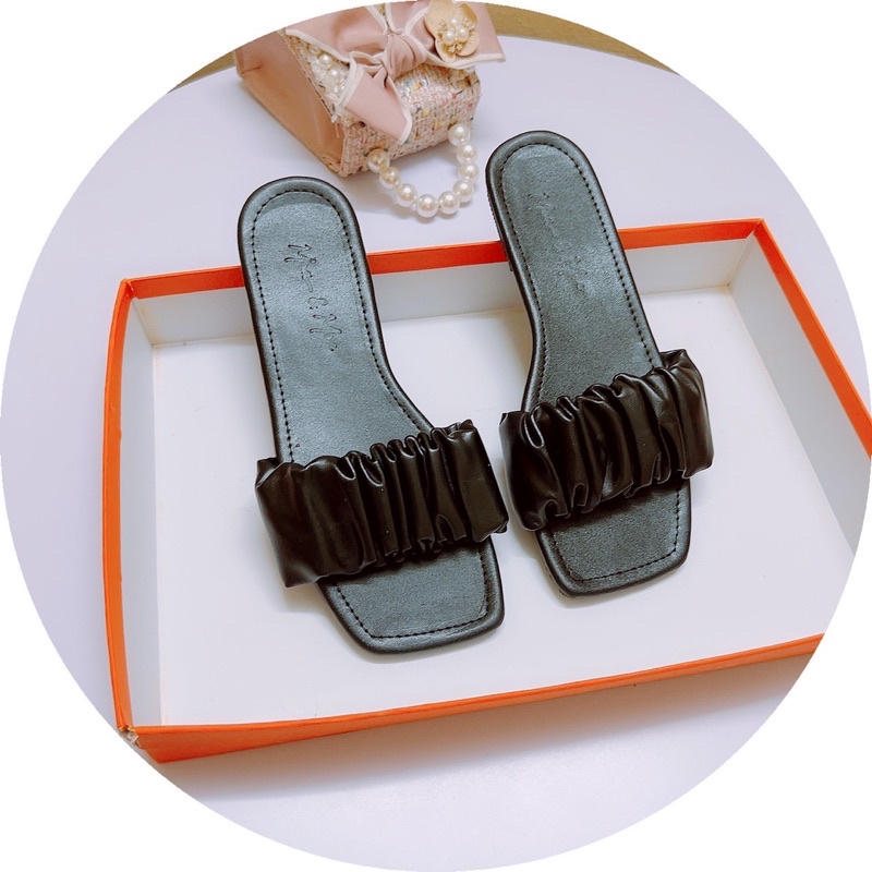 Dép lê quai nhún đế Bệt mẫu mới da lì cực đẹp