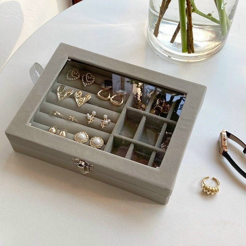 HỘP ĐỰNG TRANG SỨC BỌC NHUNG NHIỀU NGĂN SANG CHẢNH