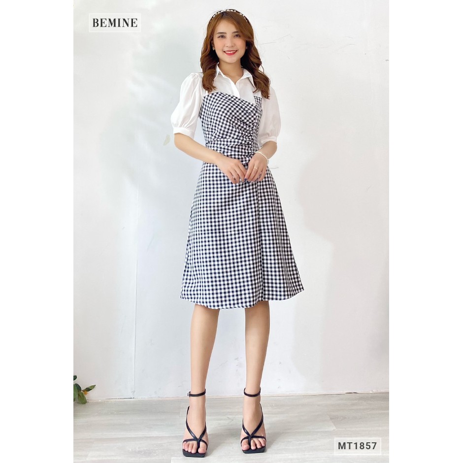 Đầm caro cúp ngực phối cổ sơ mi BEMINE MT1857ĐEN | BigBuy360 - bigbuy360.vn