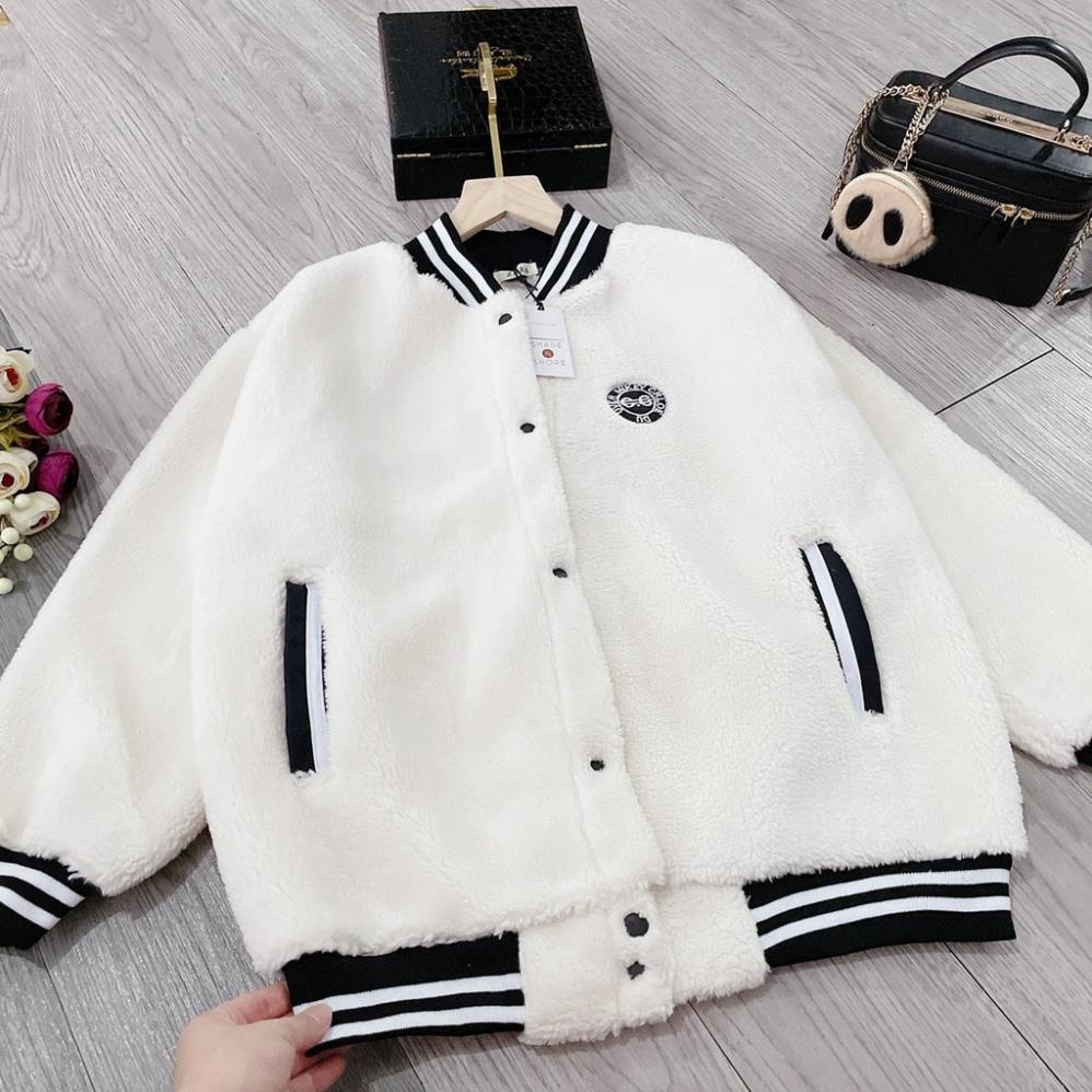 SALE Áo Bomber Lông Cừu Thêu Chữ G G ❤ Áo Khoác Nữ Lông Dày Dặn Không Xù DH