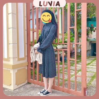 Váy Hoa Nhí Vintage Dáng Suông Thắt Đai Eo Đầm Hoa Tay Bồng Nữ Tính