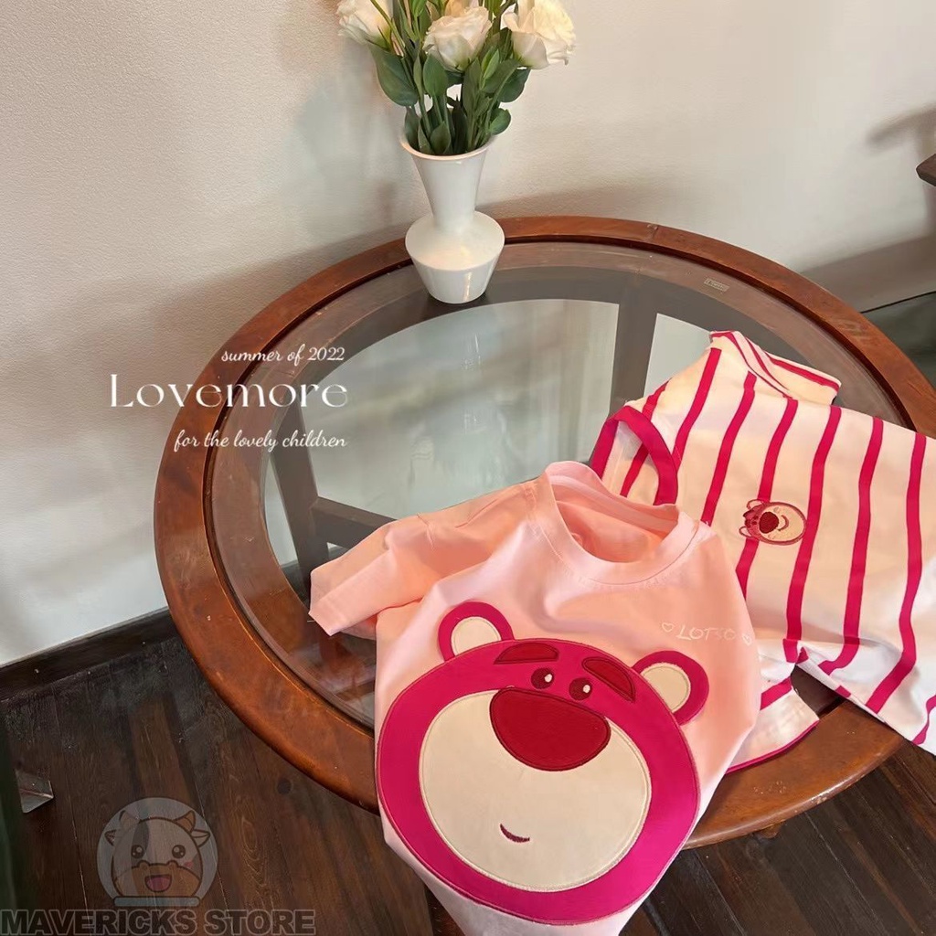 Áo Thun cotton Mỏng Cổ Tròn Tay Ngắn Thêu Hình Gấu/Dâu Tây Dễ Thương Thời Trang Mùa Hè Cho Bé 0-3 Tuổi