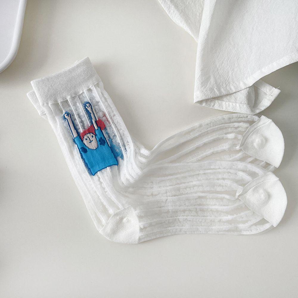 AROMA Vớ Cổ Trung Họa Tiết Kẻ Sọc In Chữ Đơn Giản Thời Trang Mùa Hè Phong Cách Hàn Quốc