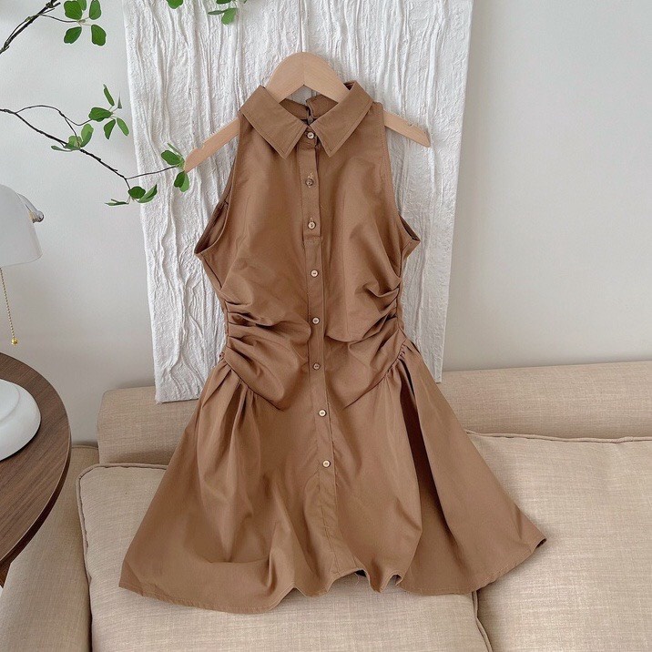 Váy Sát Nách cổ Polo Dúm Eo  Dáng Xòe tôn giáng siêu xinh