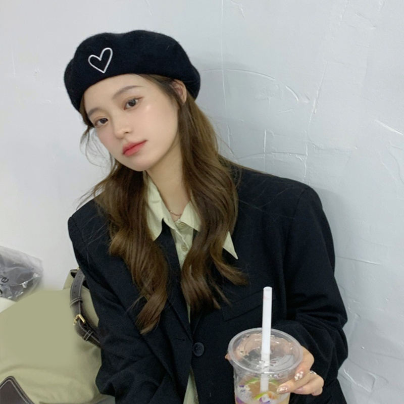 Mũ Beret Thêu Hình Trái Tim Phong Cách Thanh Lịch Dành Cho Nữ