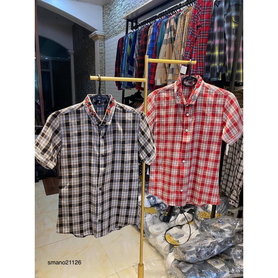 ✅[KÈM VIDEO] Aó sơ mi ngắn tay thêu đường nét hình con rắn | BigBuy360 - bigbuy360.vn