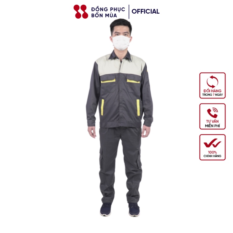 Bộ Quần áo kaki vàng ngắn tay bảo hộ lao động nam nữ chất liệu vải loại dày kaki sẵn hàng 100% B01.09-21