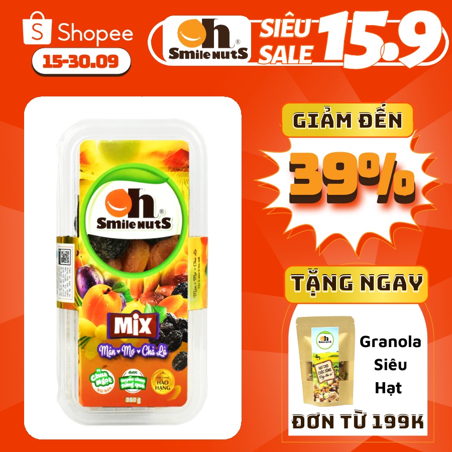 Mix Trái Cây Khô Smile Nuts hộp 350g (Chà là Tunisia, Mận Chile và Mơ Thổ Nhĩ Kỳ)