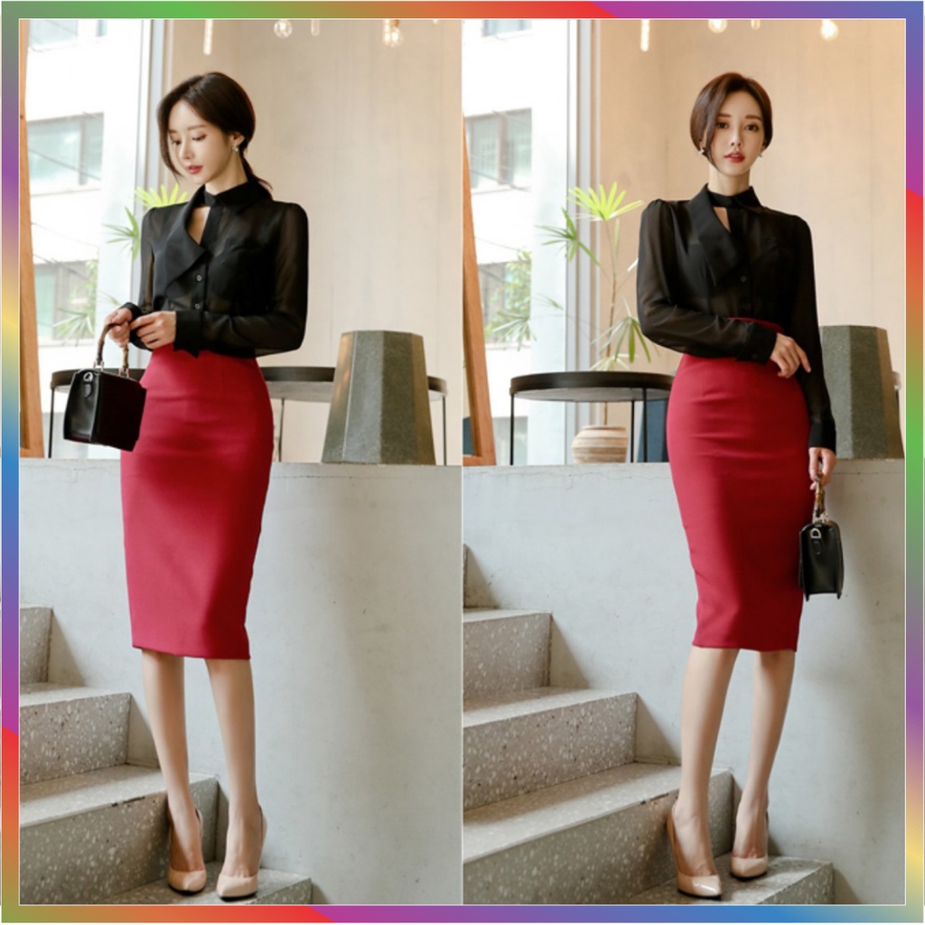 Chân Váy Bút Chì Katie Chân Váy Công Sở Ôm Dài Qua Gối 63cm Co Giãn 4 Chiều Có Đến Big Size, Túi Trước, Khóa Sau Cv63cm