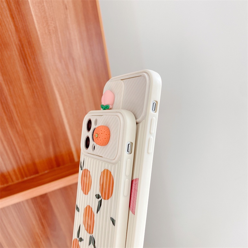 Ốp Điện Thoại Silicon Chống Va Chạm Có Thanh Trượt Cửa Sổ In Hình Quả Cam / Đào Cho iPhone 13 12 11 Pro Max XS Max