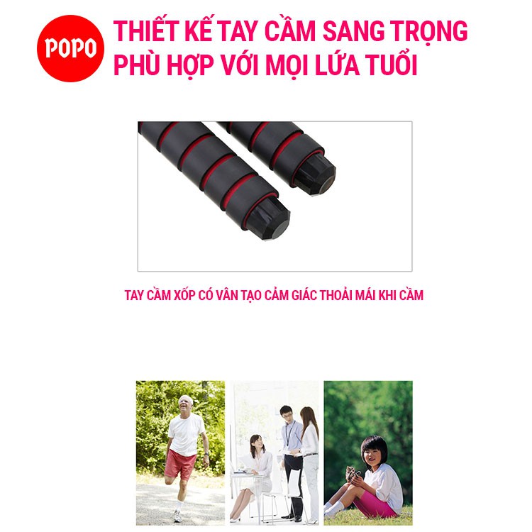 Dây nhảy dây POPO TS23 thiết kế mới kèm thêm tạ sắt theo sở thích, lõi dây thép 6mm, tay nắm có vân êm ái thoáng khí