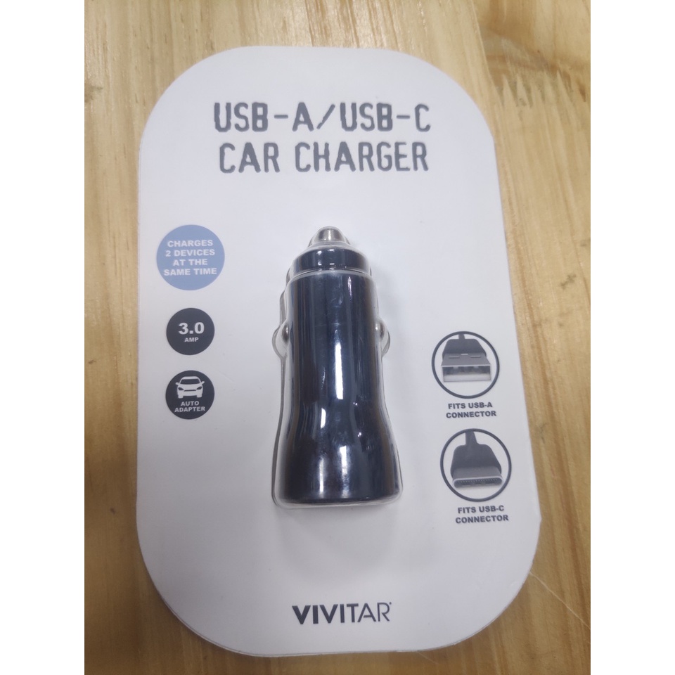 Tẩu sạc nhanh ô tô 18W Vivitar xuất Mỹ kèm dây C to C chính hãng Samsung
