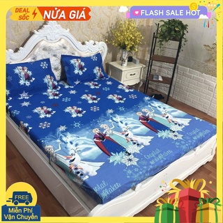 [XẢ GẤP]Drap ga giường 1m8x2m vải cotton poly mẫu lá 2 công chúa elsa