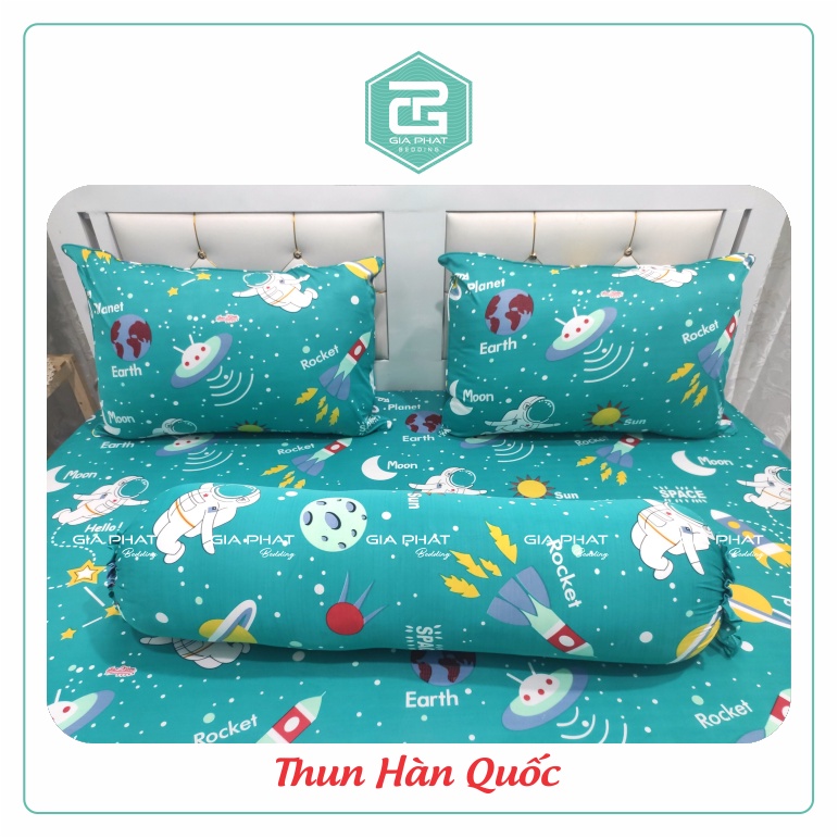Bộ Ga Gối Thun Lạnh Hàn Quốc { 4 món } họa tiết Phi Hành Gia ( 1 ga bọc + 2 vỏ gối nằm + 1 vỏ gối ôm ) | BigBuy360 - bigbuy360.vn