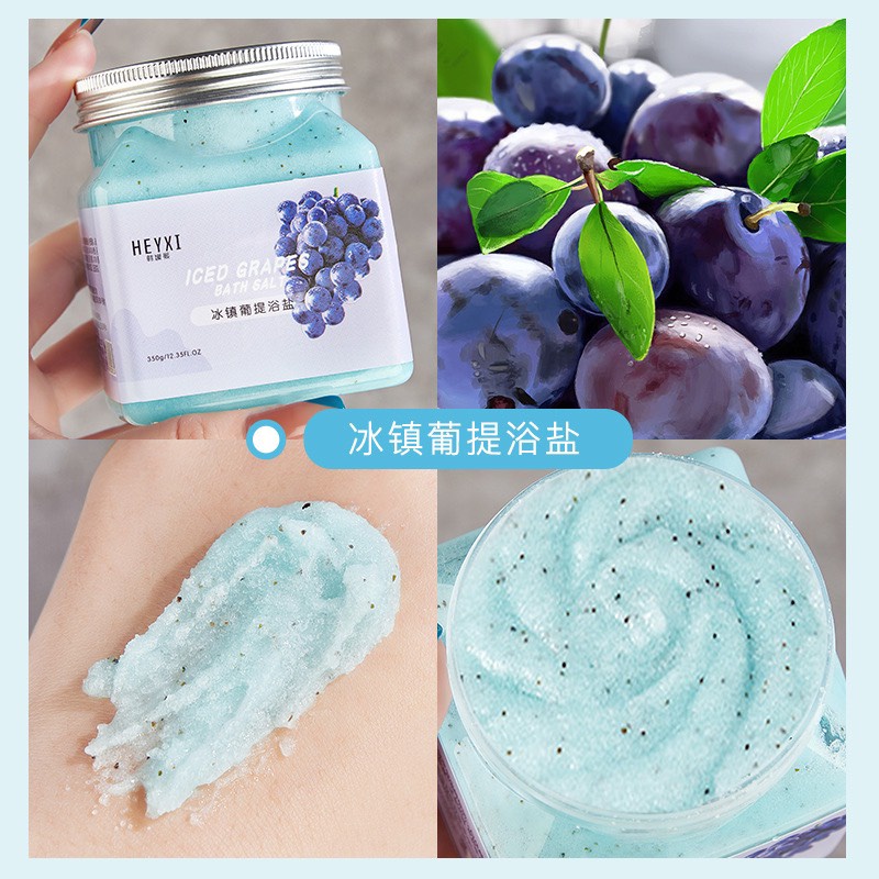 [Giảm mụn lưng] Muối tắm tẩy tế bào chết body toàn thân hoa quả Heyxi Bath Salt Scrub 350gr sáng da nội địa Trung