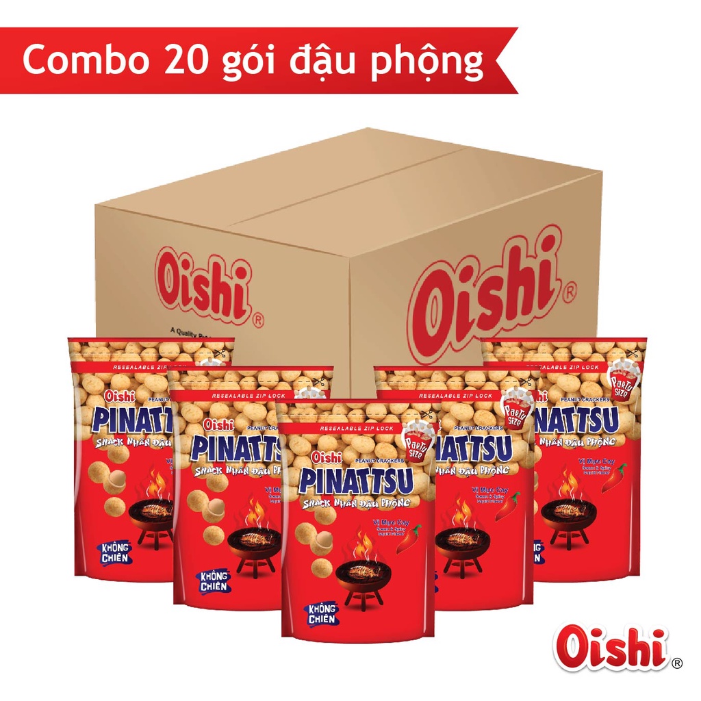 Combo 20 gói Oishi Snack Nhân Đậu Phộng Vị Mực Cay Pinattsu (90g/gói)