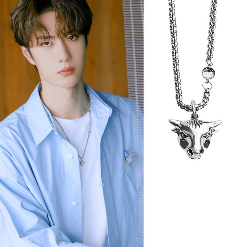 vòng cổ Thép Titan Mặt Đầu Bò Phong Cách Hip Hop Đường Phố