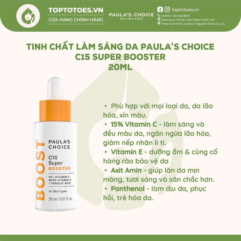 Tinh chất làm sáng và trẻ hóa da chứa Vitamin C Paula's Choice C15 Super Booster 20ml [NHẬP KHẨU CHÍNH HÃNG 100%]