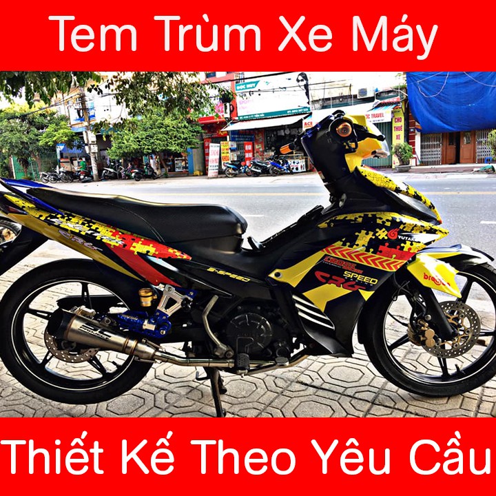 Tem Trùm Xe Exciter 135 Tem Ex135 Xếp Hình Đỏ Vàng