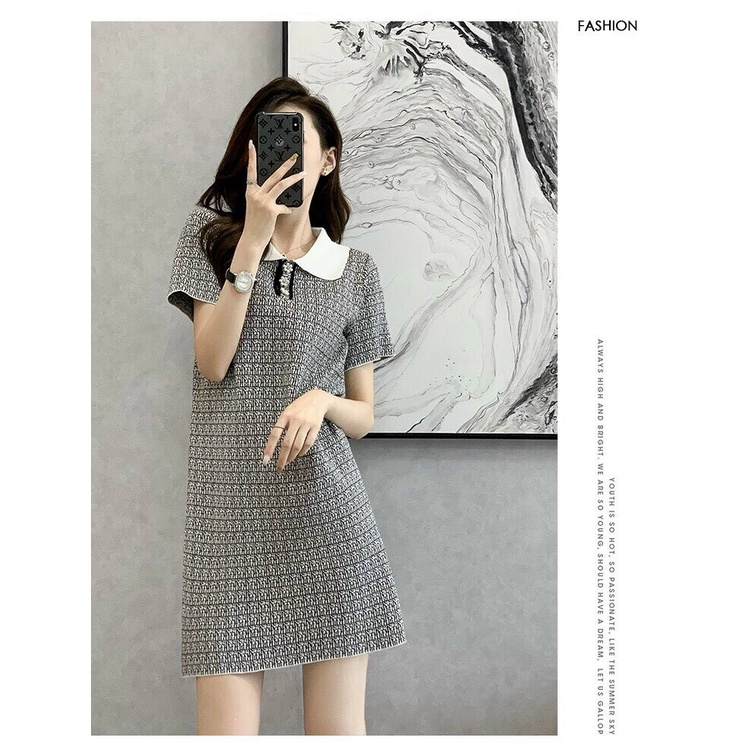 Hàng qc - Đầm len suông màu ghi xám họa tiết cao cấp - BH53