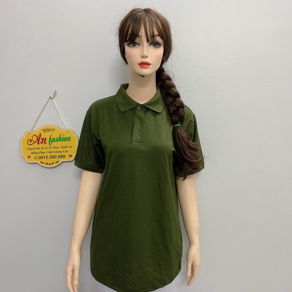 Áo polo màu xanh rêu vải poly Thái cao cấp cho nam nữ _ Hình chụp thật