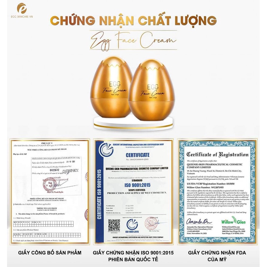 Kem Face Trứng Vàng QUEENIE  EGG FACE CREAM  [Hàng Chính Hãng]