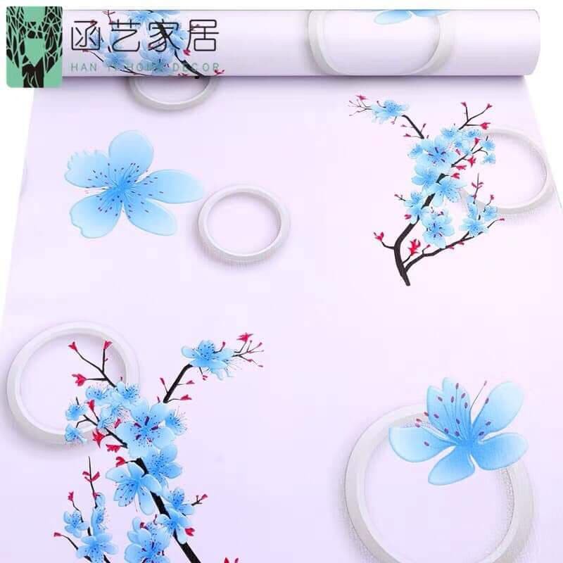 10m giấy dán tường hình hoa đào xanh có keo dán sẵn