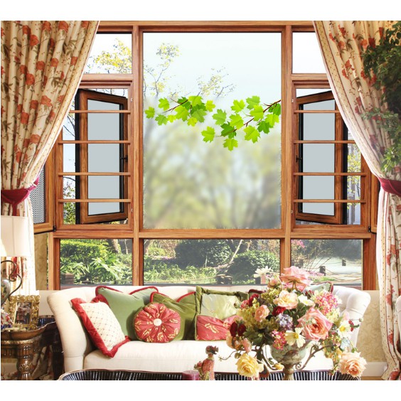 Decal trang trí kính cao cấp mẫu 2 nhánh cây xanh (60cm x 58cm)